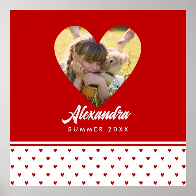 Personalized Photo Red Heart Frame Modern Birthday Poster (Front)
