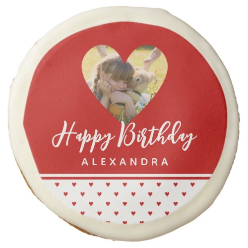 Personalized Photo Red Heart Frame Modern Birthday Sugar Cookie