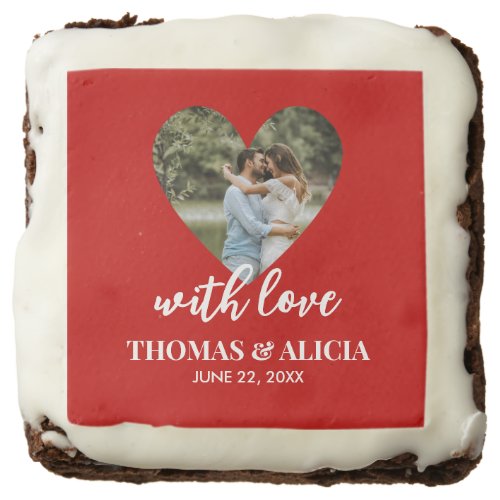 Personalized Photo Red Heart Frame Modern Wedding Brownie