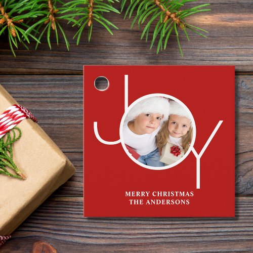 Personalized Photo Red Merry Christmas Favor Tags