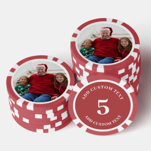 Personalized Photo Red Numbered 5 Game Poker Chips