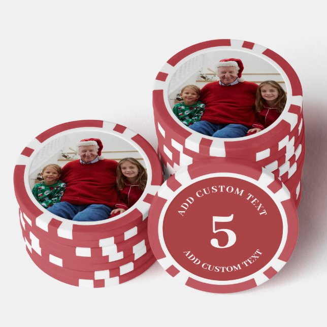 Personalized Photo Red Numbered 5 Game Poker Chips (Stack)