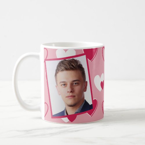 Personalized Photo Red Pink Hearts Coffee Mug