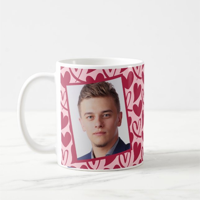 Personalized Photo Red Pink Hearts Coffee Mug (Left)