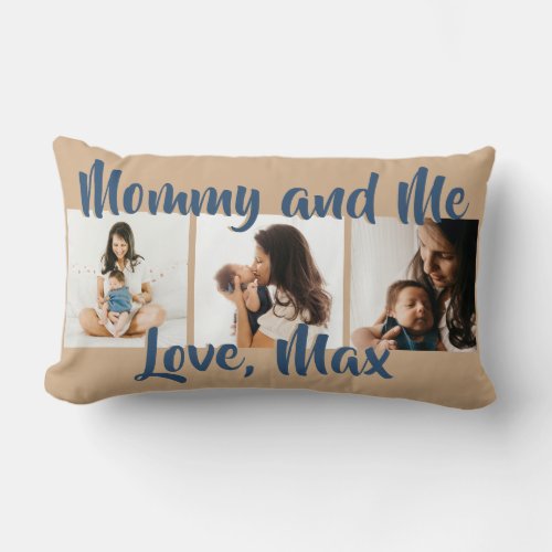 Personalized Photo Retro Beige Blue Mommy and Me Lumbar Pillow