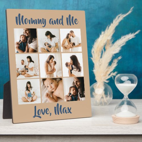 Personalized Photo Retro Beige Blue Mommy and Me Plaque