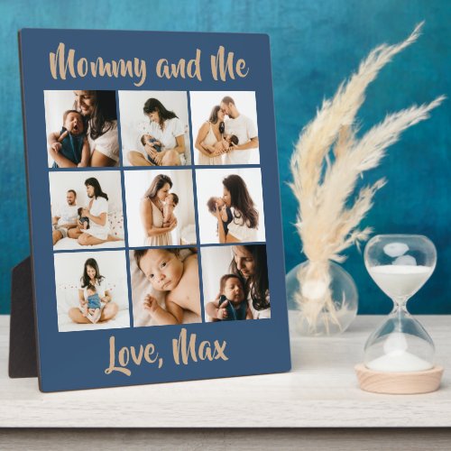 Personalized Photo Retro Blue Beige Mommy and Me Plaque