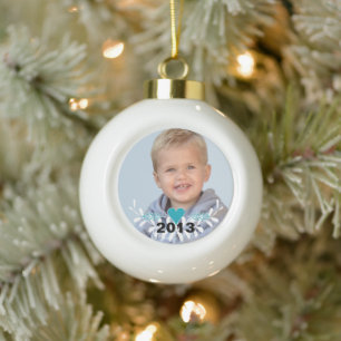 Personalized Photo Retro Garland Child's Photo Ceramic Ball Christmas Ornament