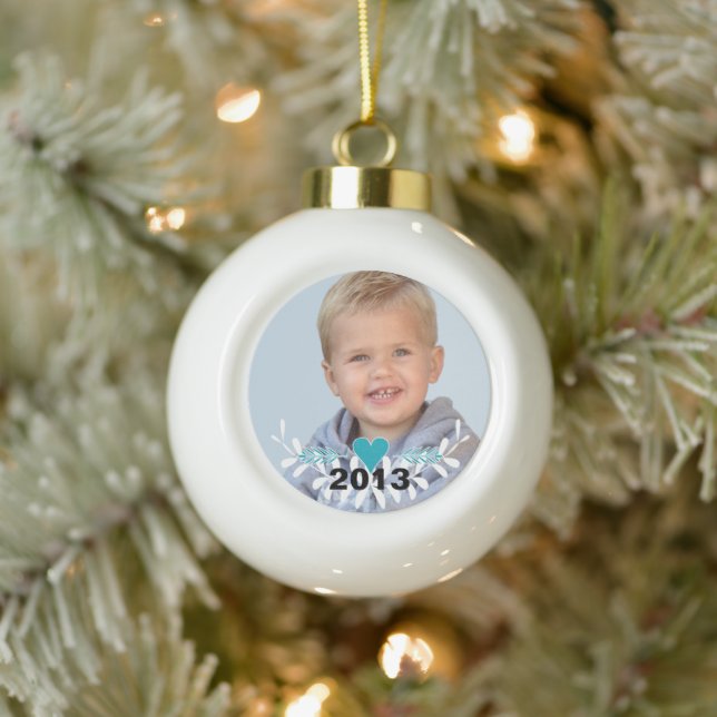 Personalized Photo Retro Garland Child's Photo Ceramic Ball Christmas Ornament (Tree)