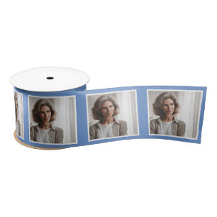 Personalized Photo Ribbon White Cornflower Blue