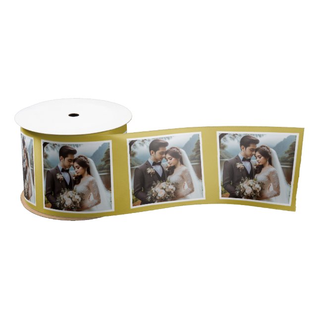 Personalized Photo Ribbon White Old Gold Wedding (Spool)