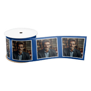 Personalized Photo Ribbon White on Dark Blue