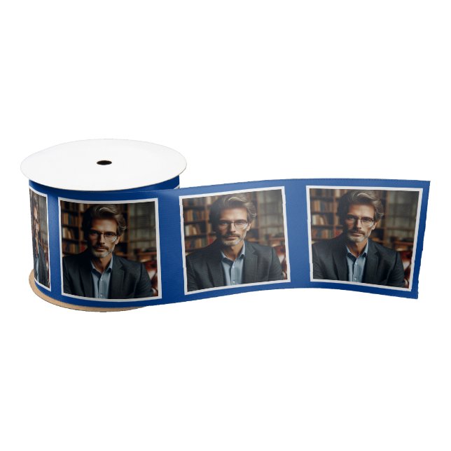Personalized Photo Ribbon White on Dark Blue (Spool)