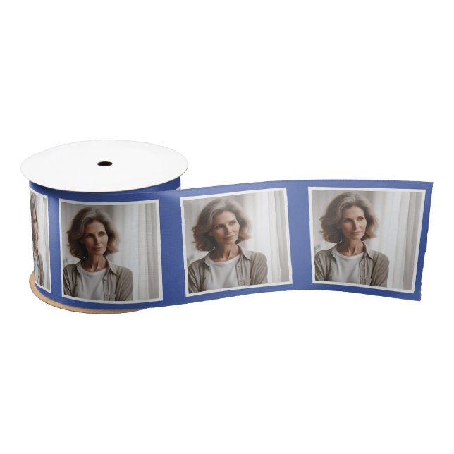 Personalized Photo Ribbon White on Medium Blue (Spool)