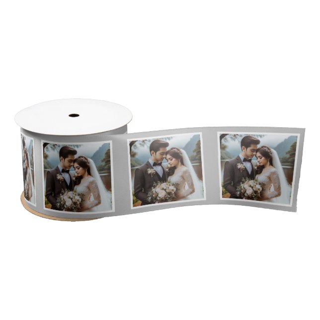 Personalized Photo Ribbon White Silver Wedding (Spool)