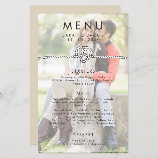 Personalized Photo Rope Heart Wedding Menu (Front/Back)