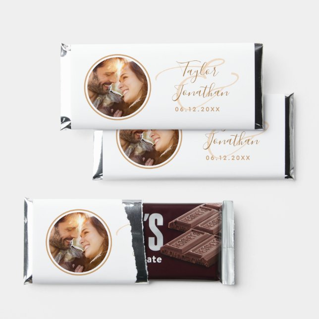   Personalized Photo Rose Gold Modern Chic Wedding Hershey Bar Favors (Front)