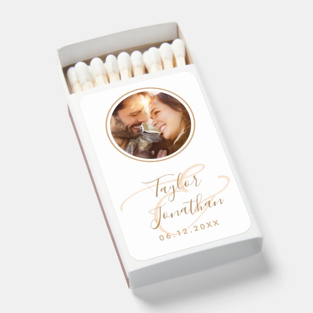 Personalized Photo Rose Gold Modern Chic Wedding Matchboxes (Front Open)