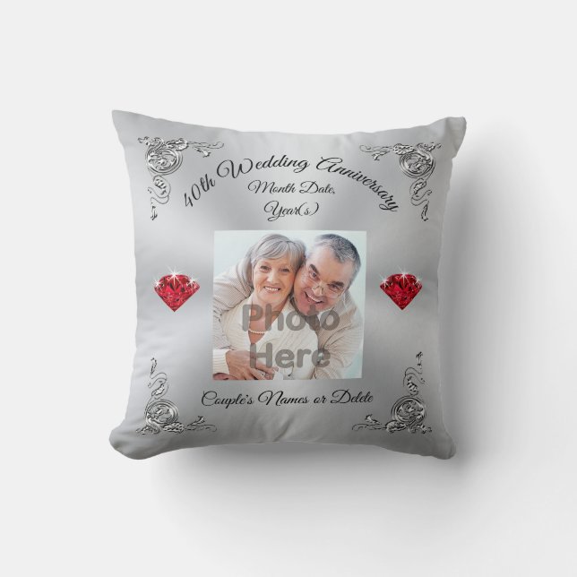 Personalized Photo Ruby Gifts for 40th Anniversary Throw Pillow (Front)