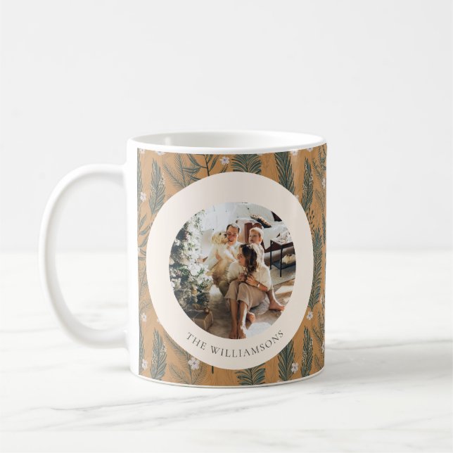 Personalized Photo Rustic Woodland Pine Christmas Coffee Mug (Left)