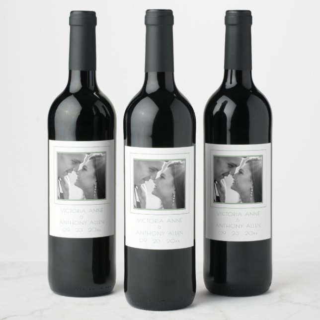 Personalized Photo Sage Green Wine Label (Bottles)