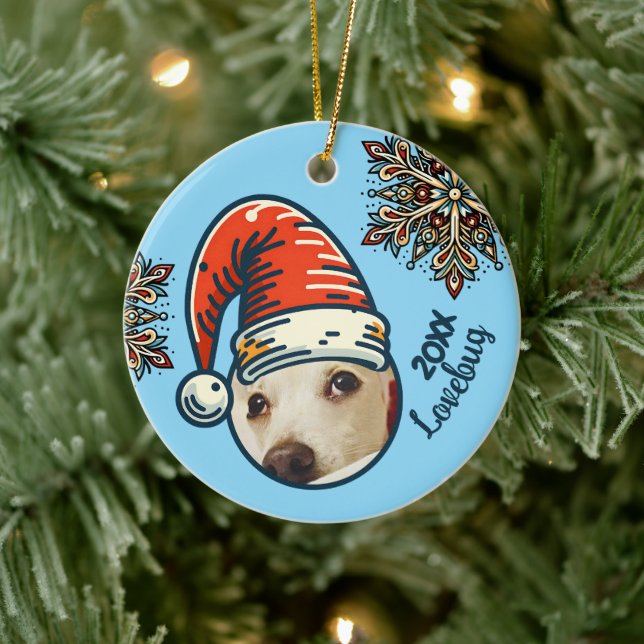Personalized Photo Santa and Snowflake Custom Ceramic Ornament (Tree)
