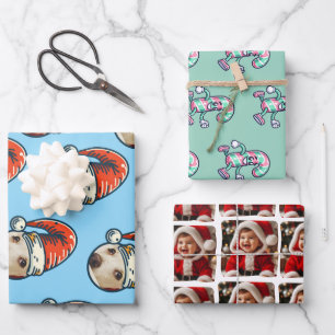 Personalized Photo Santa Candy Cane Wrapping Paper Sheets