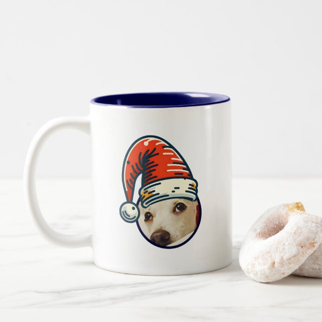 Personalized Photo Santa Custom Year Christmas Two-Tone Coffee Mug (With Donut)