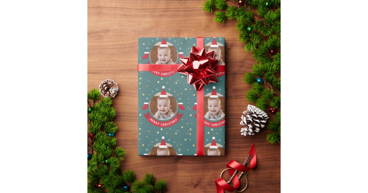 Personalized Photo Santa Hat Christmas Holiday Wrapping Paper | Zazzle