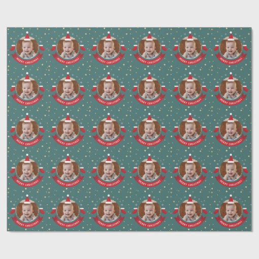 Personalized Photo Santa Hat Christmas Holiday Wrapping Paper | Zazzle
