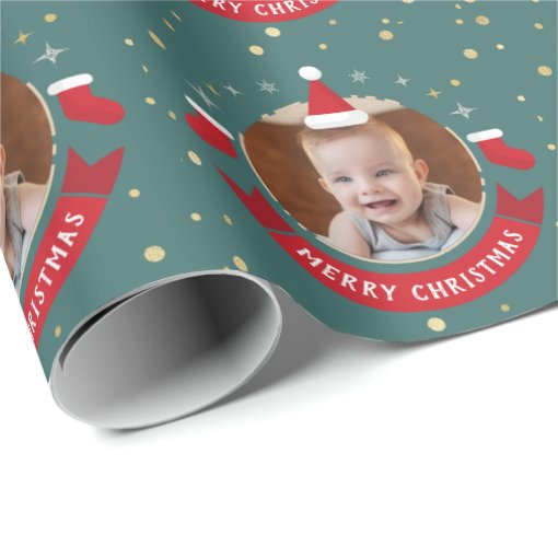 Personalized Photo Santa Hat Christmas Holiday Wrapping Paper | Zazzle
