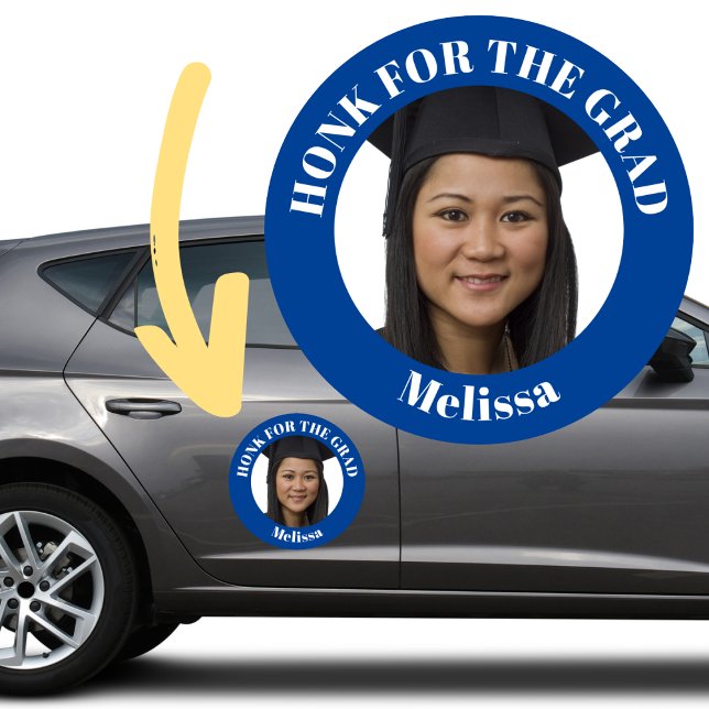 Personalized Photo School Blue Graduation Car Car Magnet (Creator Uploaded)