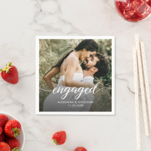 Personalized Photo Script Engagement Party Napkins