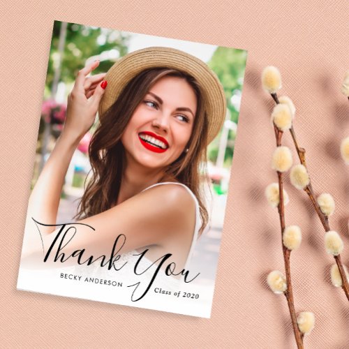 Personalized photo script graduation thank you postcard