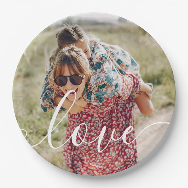 Personalized Photo Script Love Paper Plates (Front)
