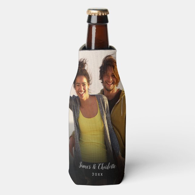 Personalized Photo Script Name Date Bottle Cooler (Bottle Front)