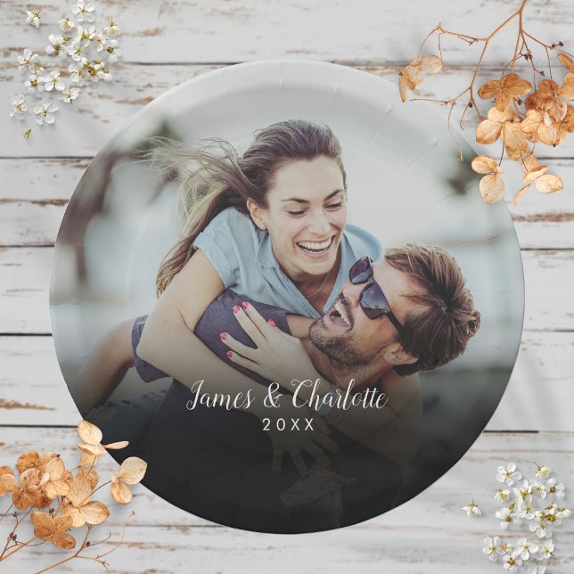 Personalized Photo Script Name Date Paper Plates (Personalized Photo Script Name Date Paper Plates)