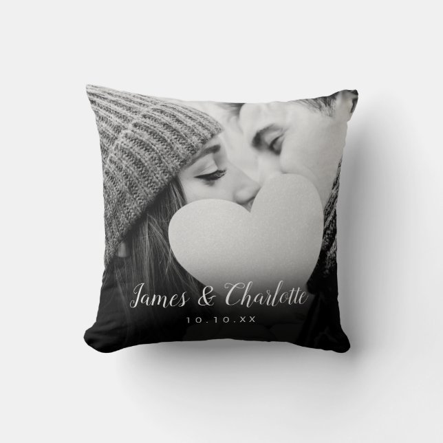 Personalized Photo Script Name Wedding Throw Pillow (Front)