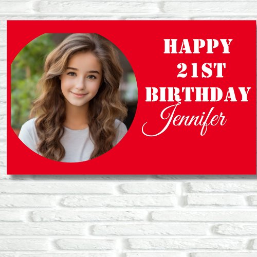 Personalized Photo script Red Happy 21st Birthday Banner