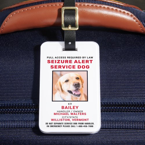 Personalized Photo Seizure Alert Service Dog Badge Luggage Tag