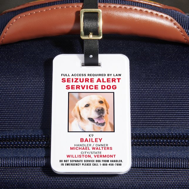 Personalized Photo Seizure Alert Service Dog Badge Luggage Tag (Creator Uploaded)