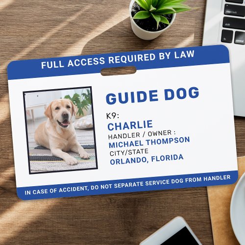 Personalized Photo Service Dog Guide Dog ID Badge