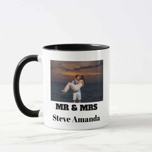 Personalized Photo Simple Modern Stylish Mr & Mrs  Mug (Left)