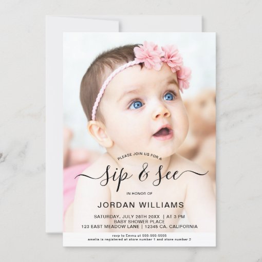 Personalized Photo Sip and See Baby Shower Invitation | Zazzle