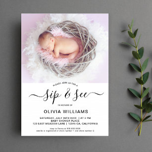 Personalized Photo Sip and See Baby Shower Invitation
