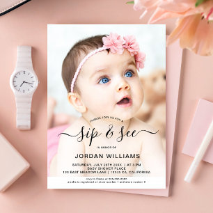 Personalized Photo Sip and See Baby Shower Invitation