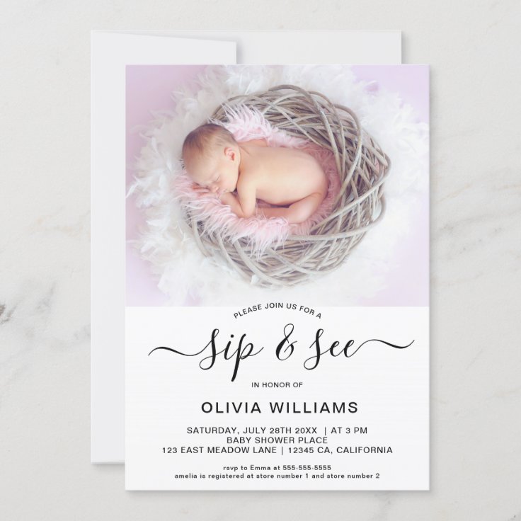Personalized Photo Sip and See Baby Shower Invitation Zazzle