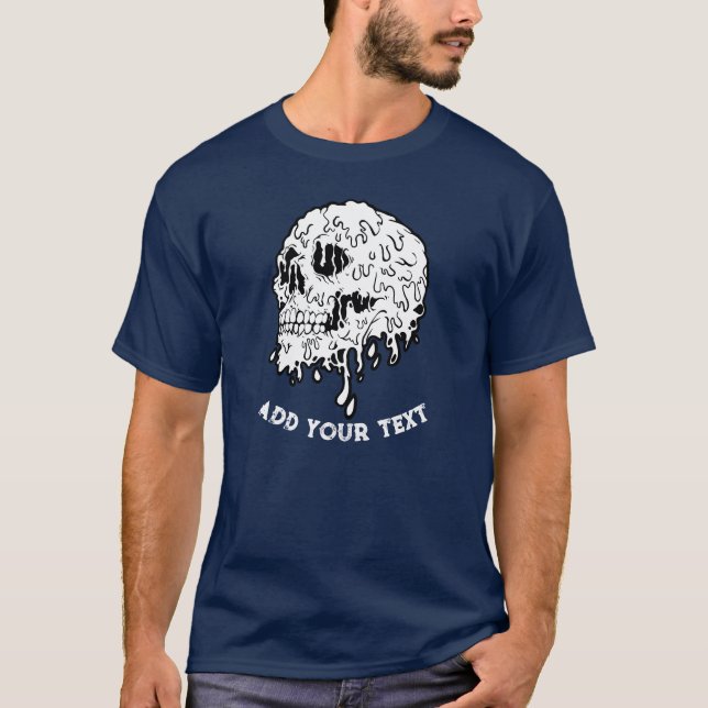 Personalized photo Skeleton Head Navy Blue T-Shirt (Front)