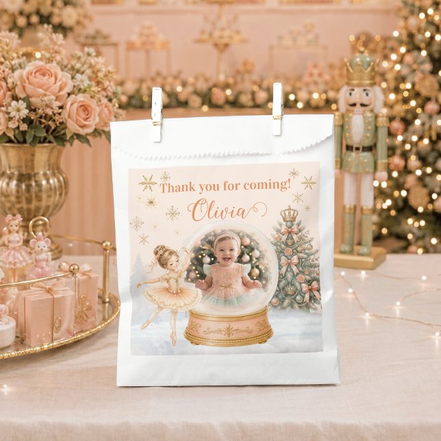 Personalized Photo Snow Globe Nutcracker Ballerina Favor Bag (Nutcracker Sugar Plum Fairy Photo Snow Globe Favor Bag)