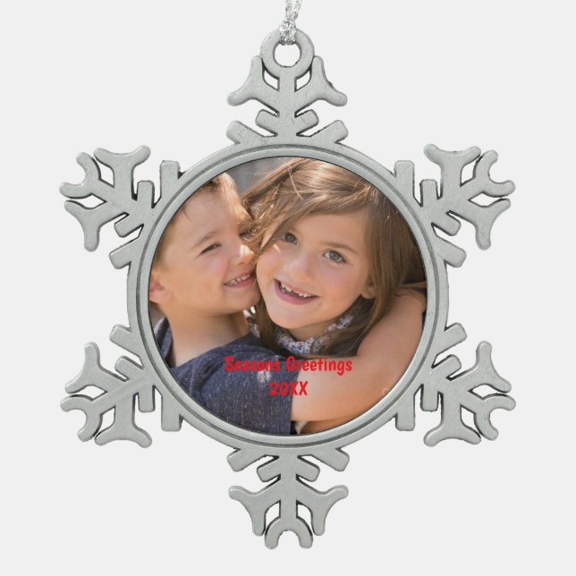 Personalized Photo Snowflake Pewter Christmas Ornament (Front)
